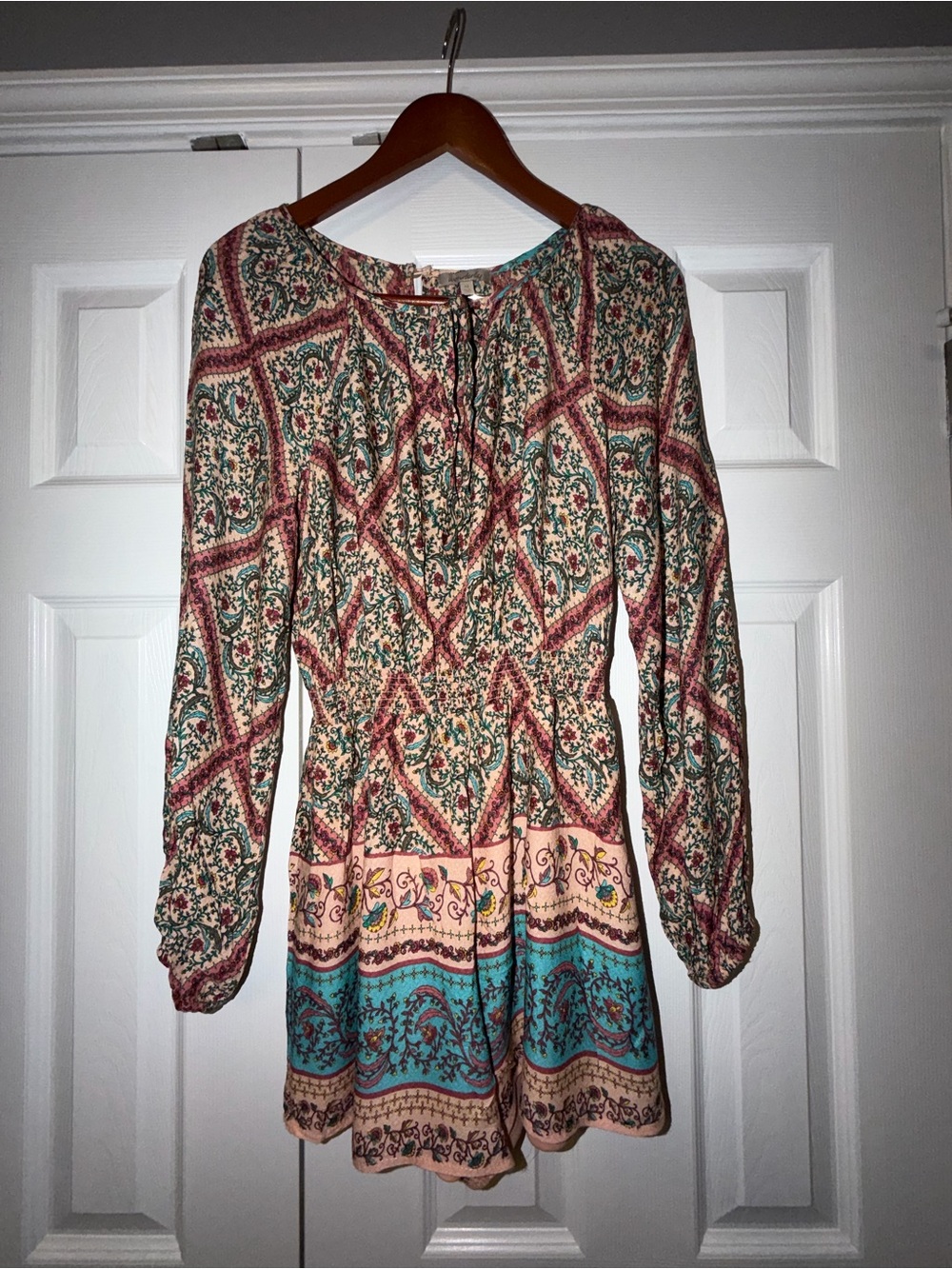 Wonderly Multi-Color Boho Printed Romper with Long Sleeves